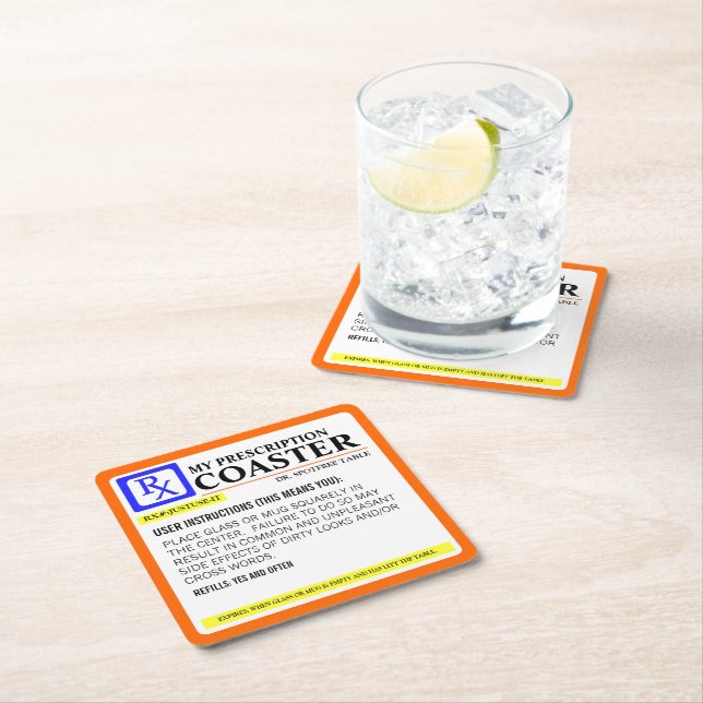 Funny Prescription Label Rechteckiger Pappuntersetzer (Vor Ort)