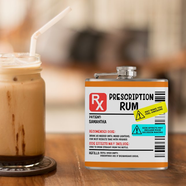Funny Prescription Rum Warning Label Personalisier Flachmann (Von Creator hochgeladen)