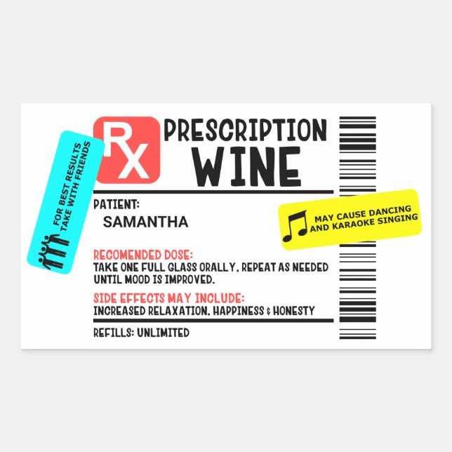 Funny Prescription Weinwarnung Personalisiert Rechteckiger Aufkleber (Vorderseite)