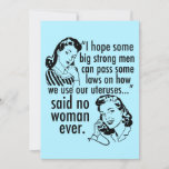 Funny Pro Choice Feminist Political Cartoon Card<br><div class="desc">Funny Pro Choice Retro Feminist Politische Cartoon Karte in blau. Ein cooles provozierendes politisches Humor-Geschenk mit zwei Vintagen Frauen, die der Regierung sagen: bleibe aus meinem Gebärmutterhals. Gegen Trump, gegen die Regierung unglaublich witzig Befürwortung von Wahlentscheidungen über Frauenrechte im Gesundheitswesen und zu wählen, die lautet: "Ich hoffe, dass wir einige...</div>