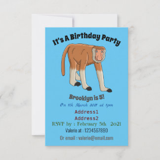 Funny proboscis Affe Cartoon Illustration Einladung