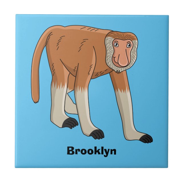 Funny proboscis Affe Cartoon Illustration Fliese (Vorderseite)