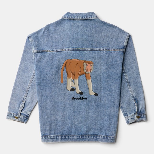 Funny proboscis Affe Cartoon Illustration Jeansjacke (Rückseite)