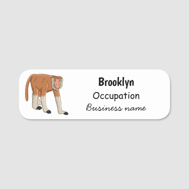 Funny proboscis Affe Cartoon Illustration Namensschild (Vorderseite)