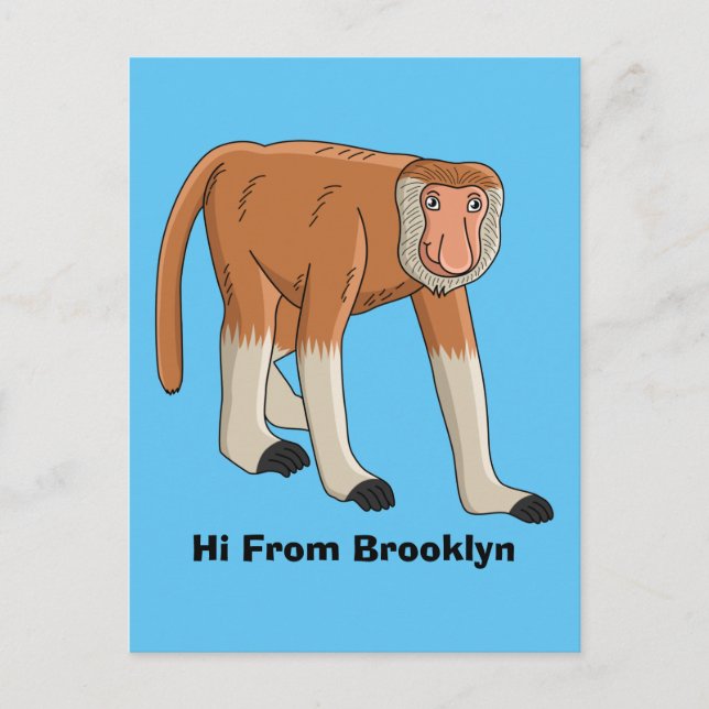 Funny proboscis Affe Cartoon Illustration Postkarte (Vorderseite)