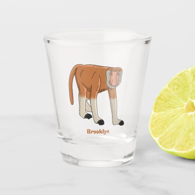 Funny proboscis Affe Cartoon Illustration Schnapsglas (Vorderseite)