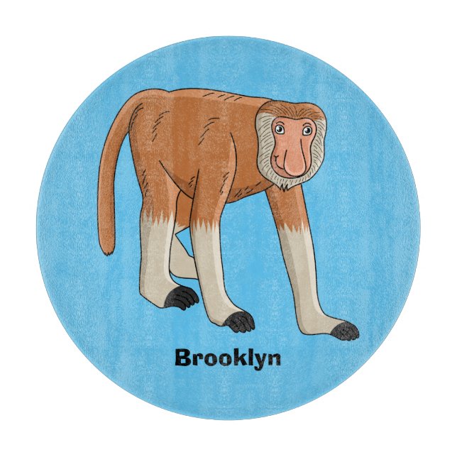 Funny proboscis Affe Cartoon Illustration Schneidebrett (Vorderseite)