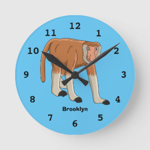 Funny proboscis monkey cartoon illustration runde wanduhr