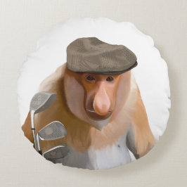 Funny Proboscis Monkey Golfer Rundes Kissen
