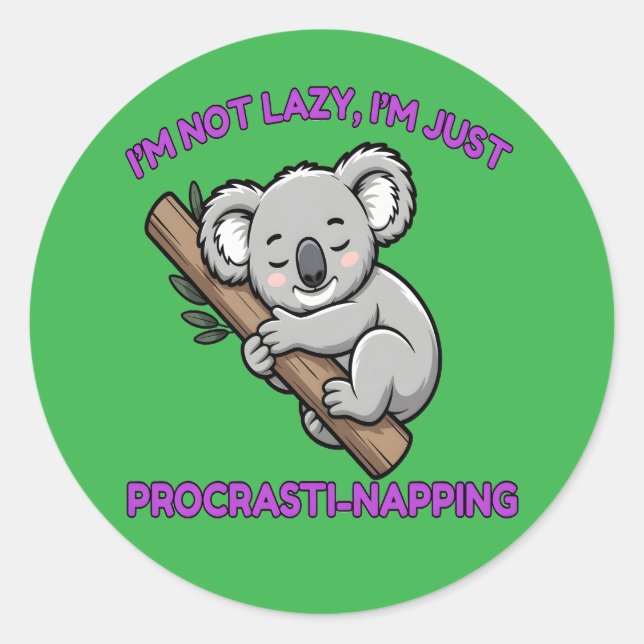 Funny Procrastinings Koala Cartoon Runder Aufkleber (Vorderseite)