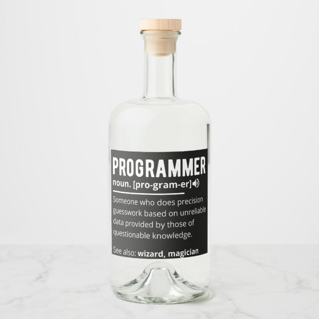 Funny Programmer Code Developer Meaning Definition Alkoholflaschenetikett (Vorderseite)