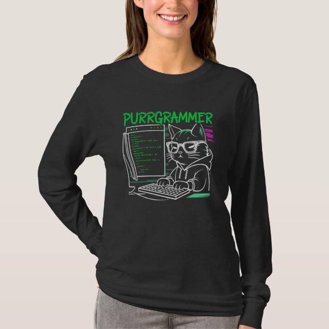 Funny Programmer Coder Computerprogrammierung Katz T-Shirt (Vorderseite)