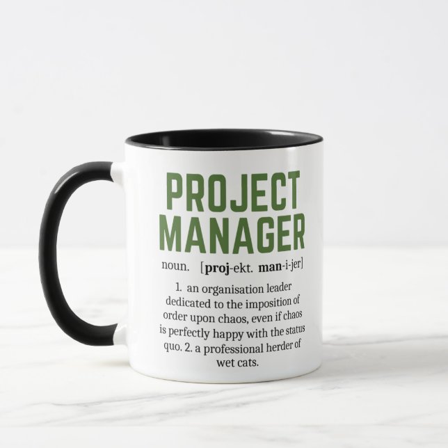 Funny Project Manager Wörterbuchdefinition, Spaß Tasse (Links)
