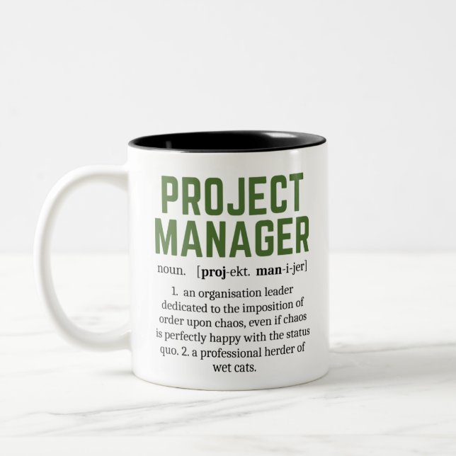 Funny Project Manager Wörterbuchdefinition, Spaß Zweifarbige Tasse (Links)
