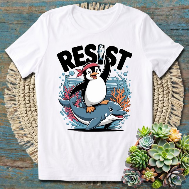 Funny Protest Pinguin Art Resist Pinguin Aktivismu T-Shirt (Von Creator hochgeladen)