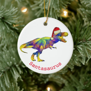 Funny Psychedelic Tyrannosaurus Rex Santa Dinosaur Keramik Ornament