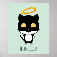 Funny Puff Black Cat mit einem Golden Halo Cartoon