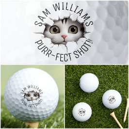 Funny Puff & Name, Niedliche Katze, für ihn, sie,  Golfball