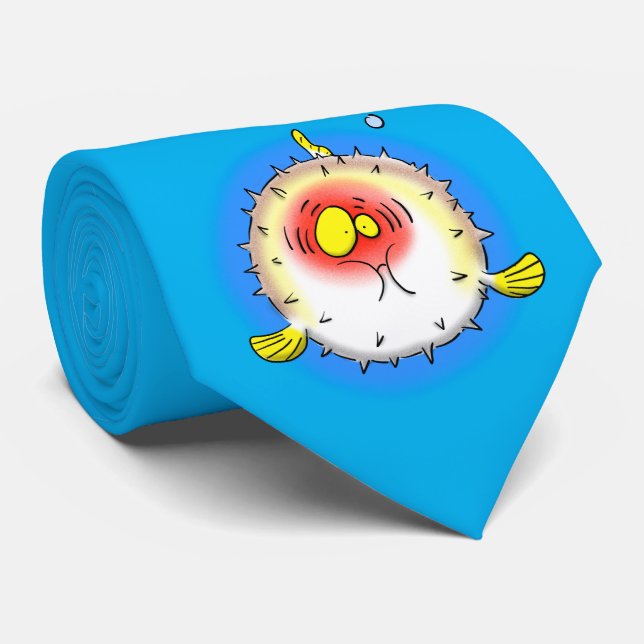 Funny Puffer Fisch Cartoon Krawatte (Gerollt)