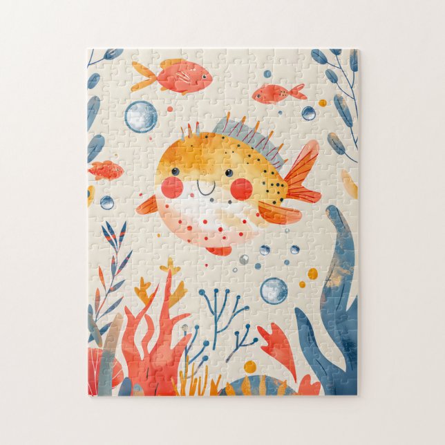 Funny Puffer Fisch in der Nähe von Vibranff Reef (Vertikal)
