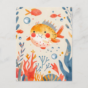 Funny Puffer Fisch in der Nähe von Vibranff Reef Postkarte