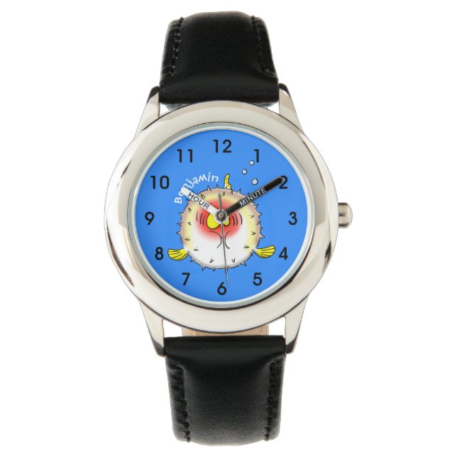 Funny Puffer Fish porcupfish Cartoon Armbanduhr (Vorderseite)
