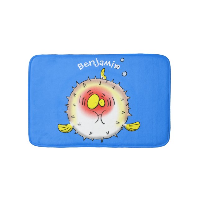 Funny Puffer Fish porcupfish Cartoon Badematte (Vorderseite)