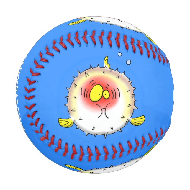 Funny Puffer Fish porcupfish Cartoon Baseball (Vorderseite Links)