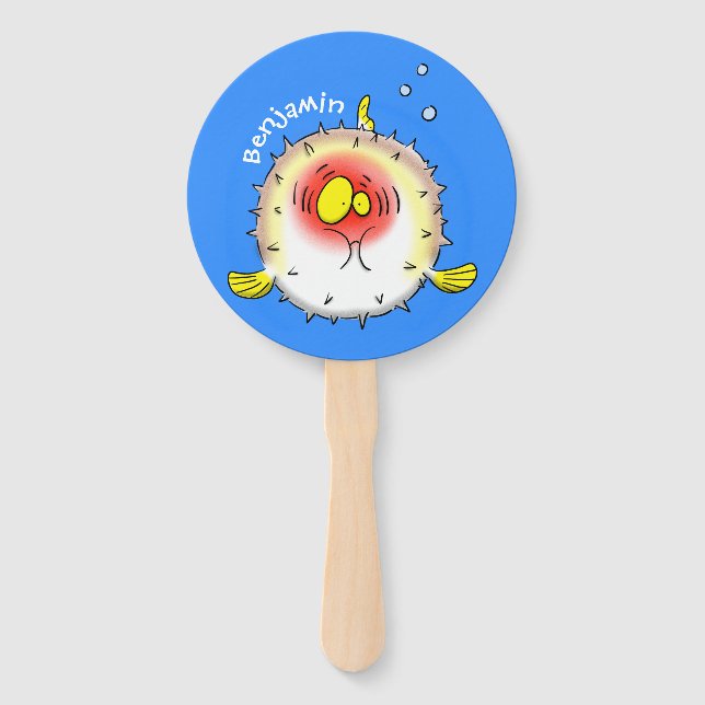 Funny Puffer Fish porcupfish Cartoon Fächer (Vorderseite)