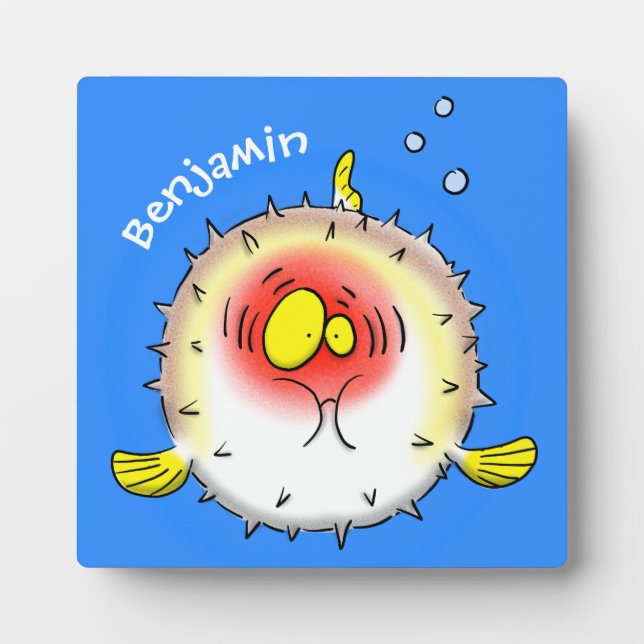Funny Puffer Fish porcupfish Cartoon Fotoplatte (Vorderseite)