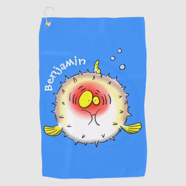 Funny Puffer Fish porcupfish Cartoon Golfhandtuch (Vorderseite)