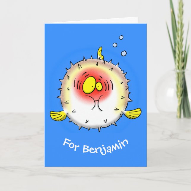 Funny Puffer Fish porcupfish Cartoon Karte (Vorderseite)