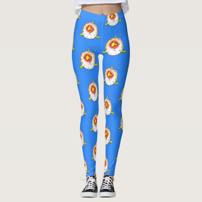 Funny Puffer Fish porcupfish Cartoon Leggings (Vorderseite)