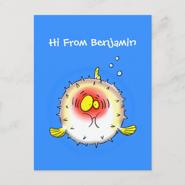 Funny Puffer Fish porcupfish Cartoon Postkarte (Vorderseite)