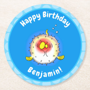 Funny Puffer Fish porcupfish Cartoon Runder Pappuntersetzer