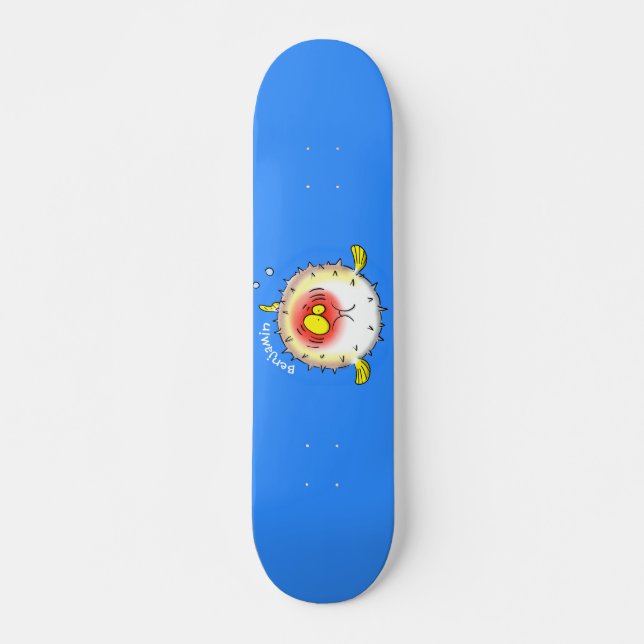 Funny Puffer Fish porcupfish Cartoon Skateboard (Vorne)