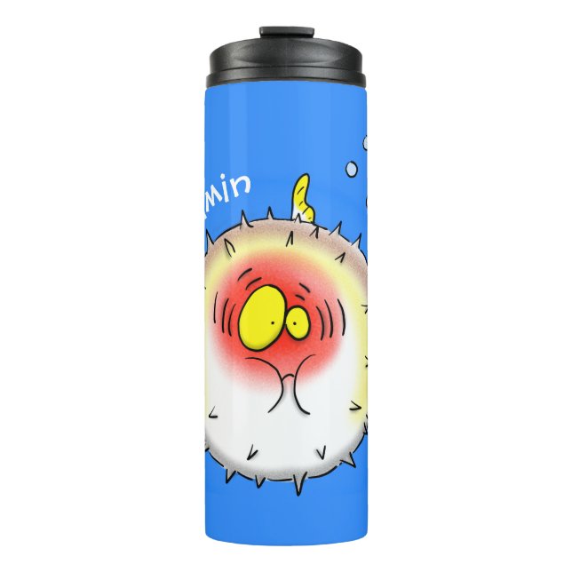 Funny Puffer Fish porcupfish Cartoon Thermosbecher (Vorderseite)