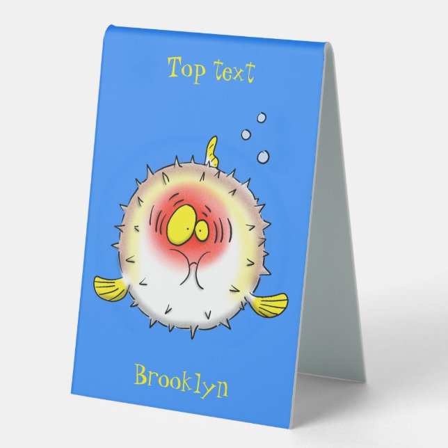 Funny Puffer Fish porcupfish Cartoon Tischaufsteller (Vorderseite)