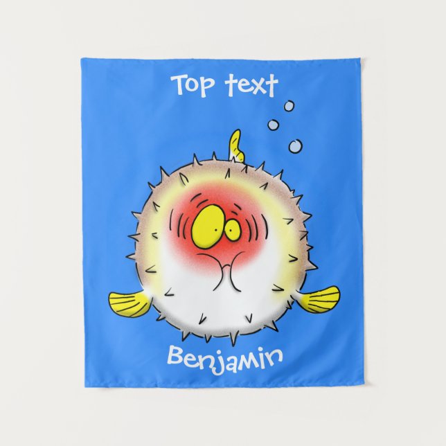Funny Puffer Fish porcupfish Cartoon Wandteppich (Vorderseite)
