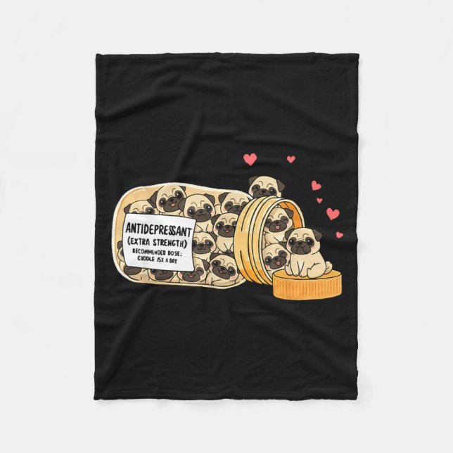 Funny Pug Anti Depressant Mom Dad Kids  Fleecedecke (Vorderseite)