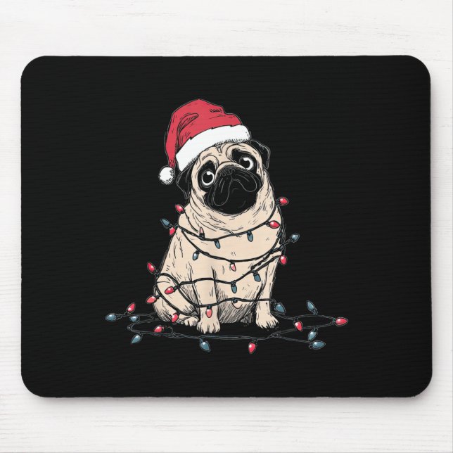 Funny Pug Christmas Graphics Dog Lights Lover Owne Mousepad (Vorne)