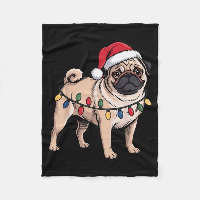 Funny Pug Christmas Santa Hat Xmas Lights  Fleecedecke (Vorderseite)