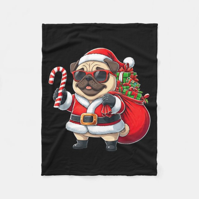 Funny Pug Christmas Santa Outfit Xmas Mom Dad Kids Fleecedecke (Vorderseite)