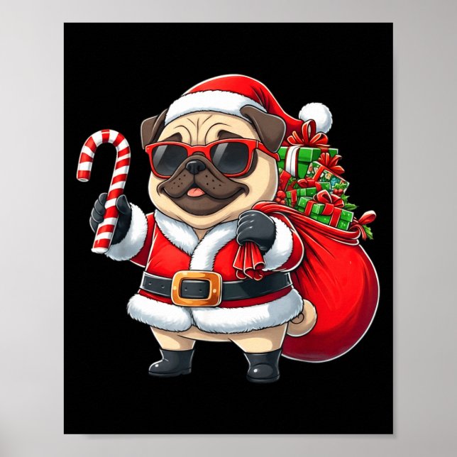 Funny Pug Christmas Santa Outfit Xmas Mom Dad Kids Poster (Vorne)