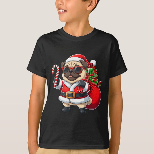 Funny Pug Christmas Santa Outfit Xmas Mom Dad Kids T-Shirt (Vorderseite)