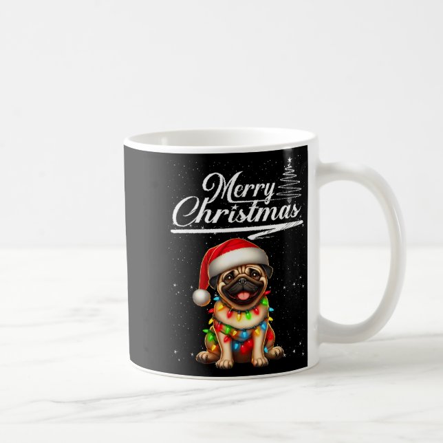 Funny Pug Dog Christmas Lights Santa Hat Candy Can Kaffeetasse (Rechts)