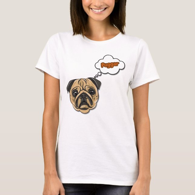 Funny Pug Dog Thought Cloud Puggar Slogan T-Shirt (Vorderseite)
