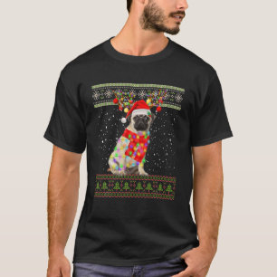 Funny Pug Dog Ugly Christmas Lights Sweater Man Wo T-Shirt