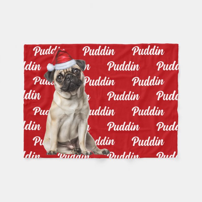 Funny Pug Dog with Name Pattern Christmas Fleecedecke (Vorderseite (Horizontal))