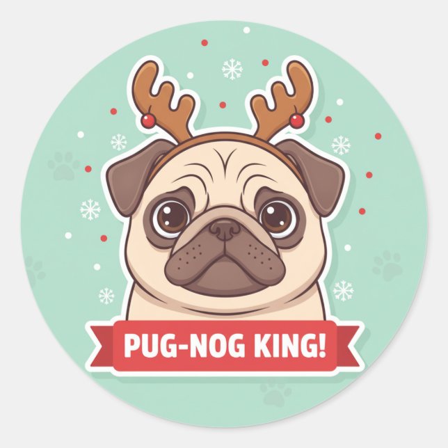 Funny Pug Reindeer Holiday Sticker (Vorderseite)